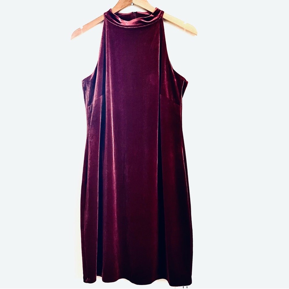 White House Halter Neck Velvet Mini Sheath Dress In Burgundy Red Size 6 NWT